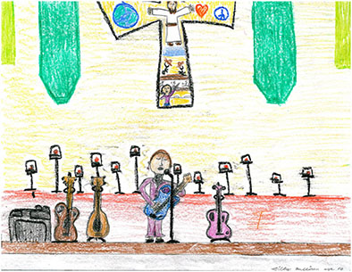 Cindy on Stage at Church, drawn by Libby Mullican
